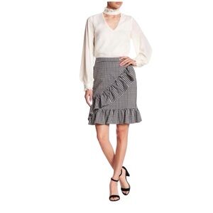 Nanette Lepore Gingham Black White Ruffled Pencil Skirt Size 8 NEW